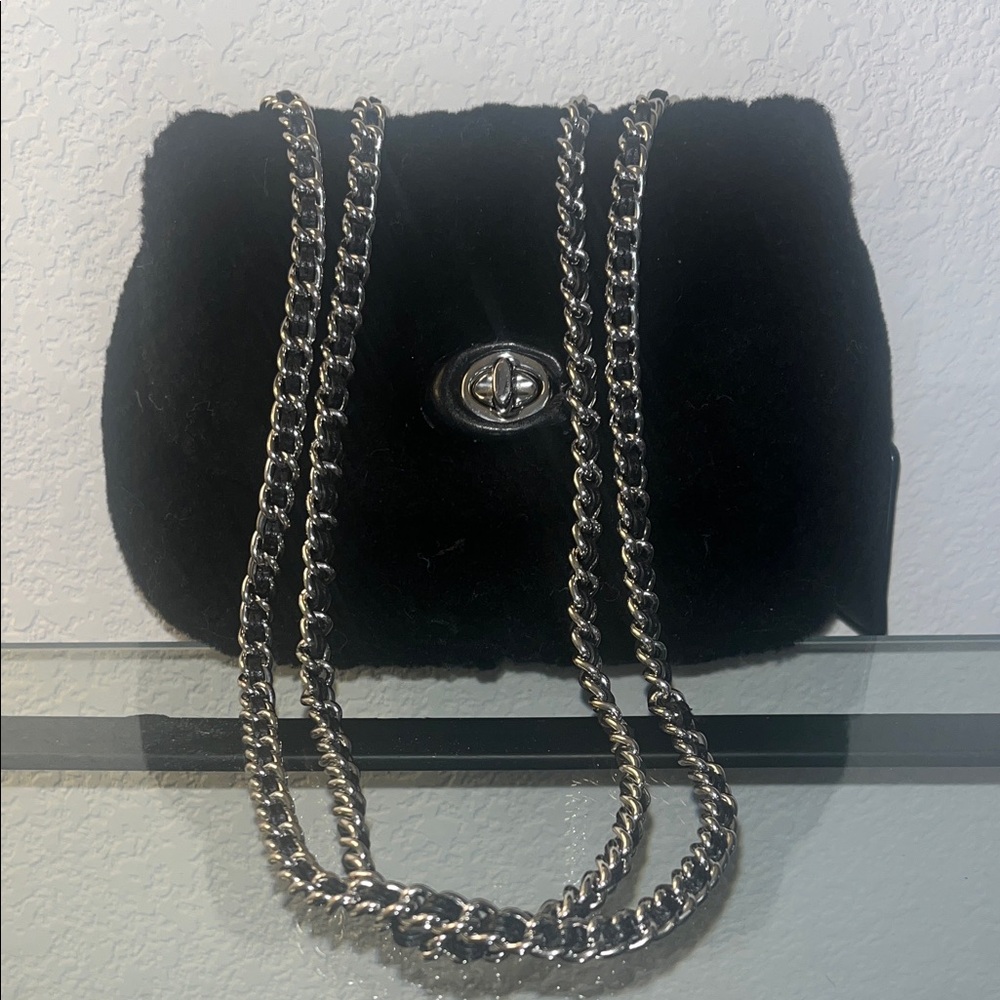Coach Madison 18 Black Shearling Crossbody Shoulder Bag Purse